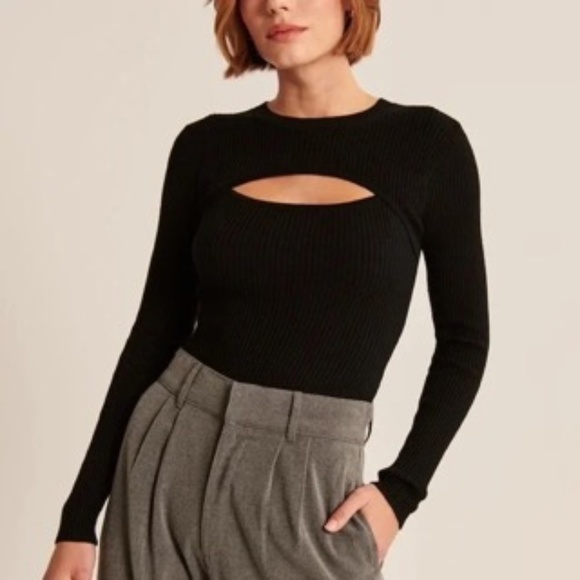 Abercrombie & Fitch Ribbed Sweater Knit Cutout Long Sleeve Bodysuit - Picture 2 of 14